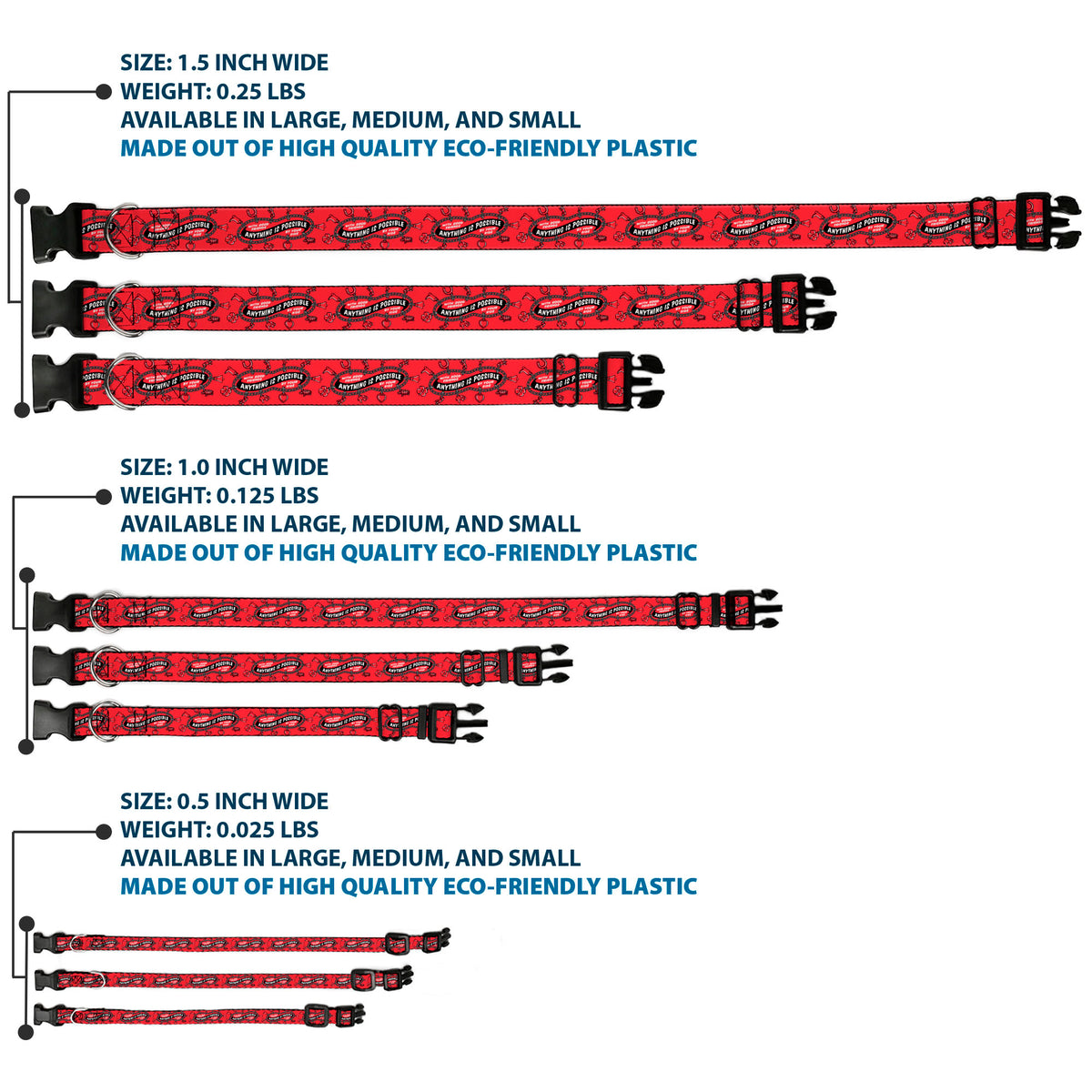 Plastic Clip Collar - IT Welcome to Derry ANYTHING IS POSSIBLE Charm Bracelet Red/Black/White Dog Collars Plastic Clip Side Release IT