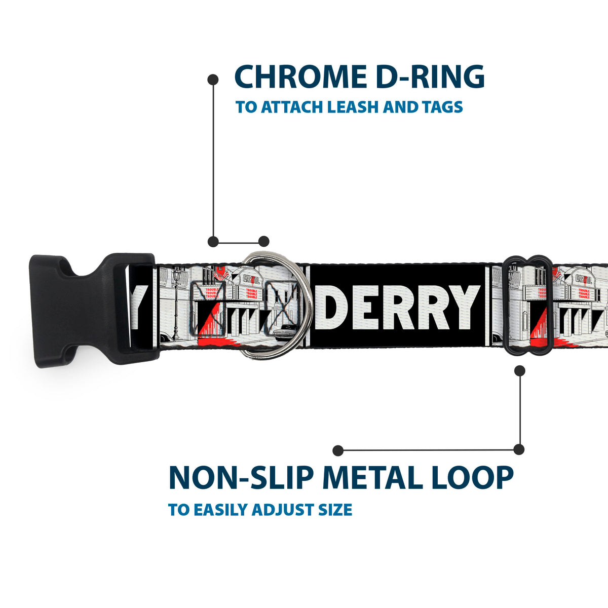 Plastic Clip Collar - IT Welcome to Derry Vintage Movie Theatre Scene Black/White Dog Collars Plastic Clip Side Release IT