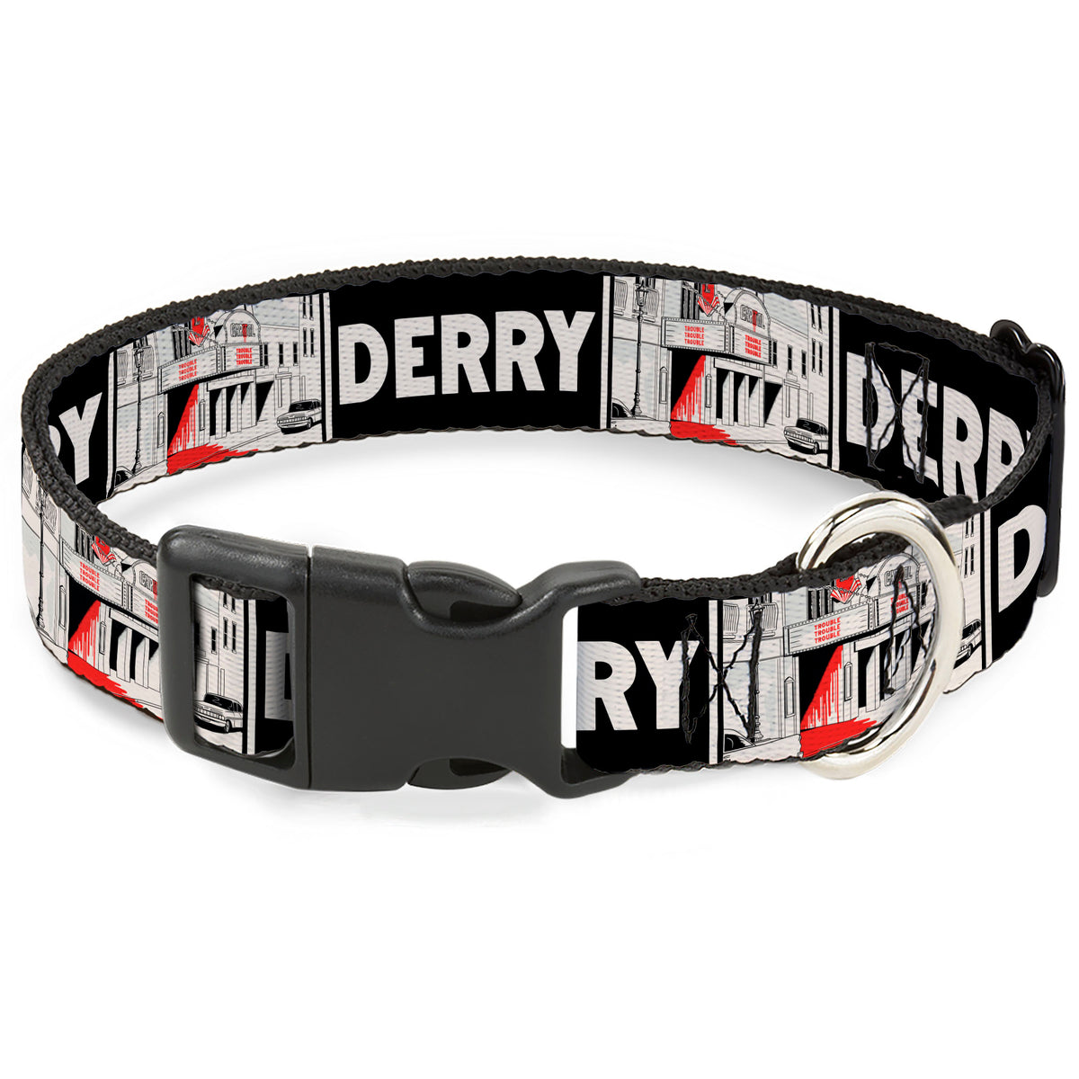 Plastic Clip Collar - IT Welcome to Derry Vintage Movie Theatre Scene Black/White Dog Collars Plastic Clip Side Release IT