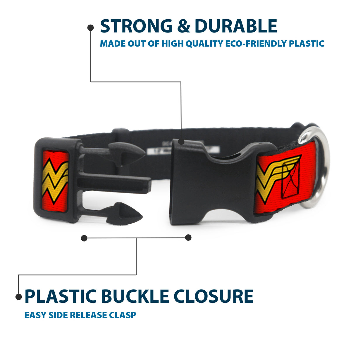 Plastic Clip Collar - Wonder Woman Logo Red Dog Collars Plastic Clip Side Release DC Comics