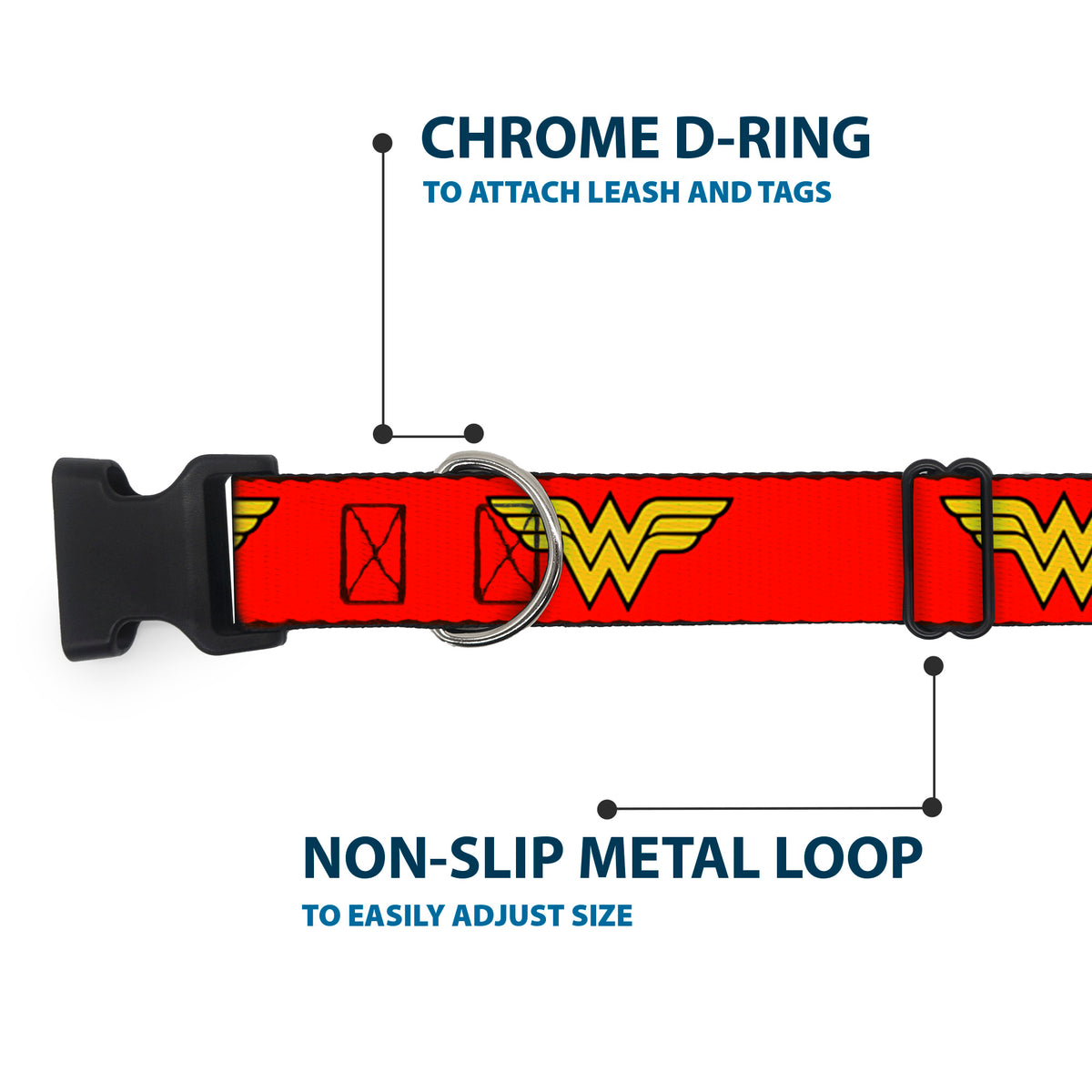 Plastic Clip Collar - Wonder Woman Logo Red Dog Collars Plastic Clip Side Release DC Comics