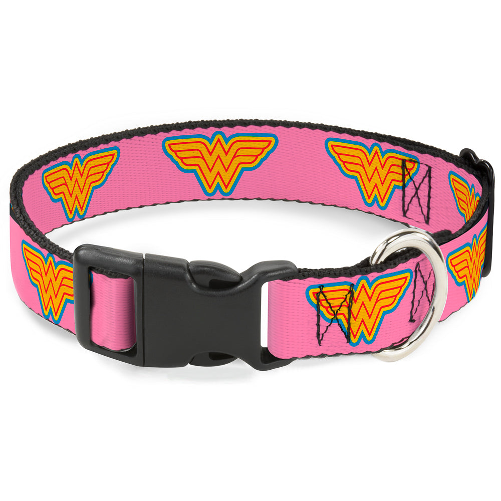 Plastic Clip Collar - Wonder Woman Logo Pink/Blue/Yellow/Pink Dog Collars Plastic Clip Side Release DC Comics
