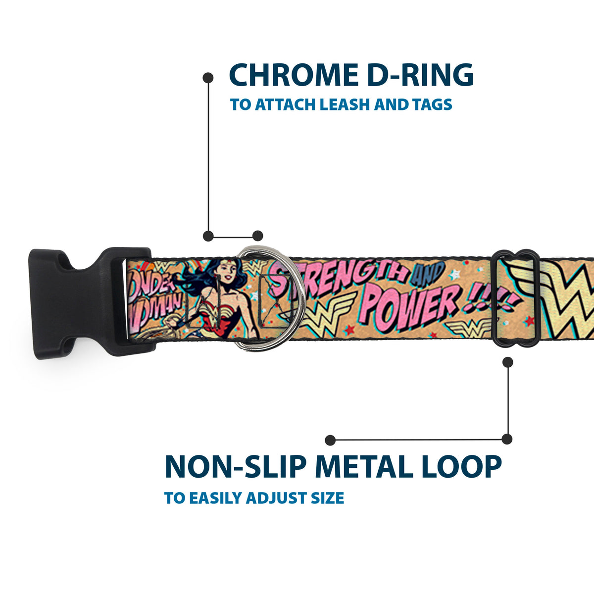 Plastic Clip Collar - Wonder Woman Strength & Power Dog Collars Plastic Clip Side Release DC Comics