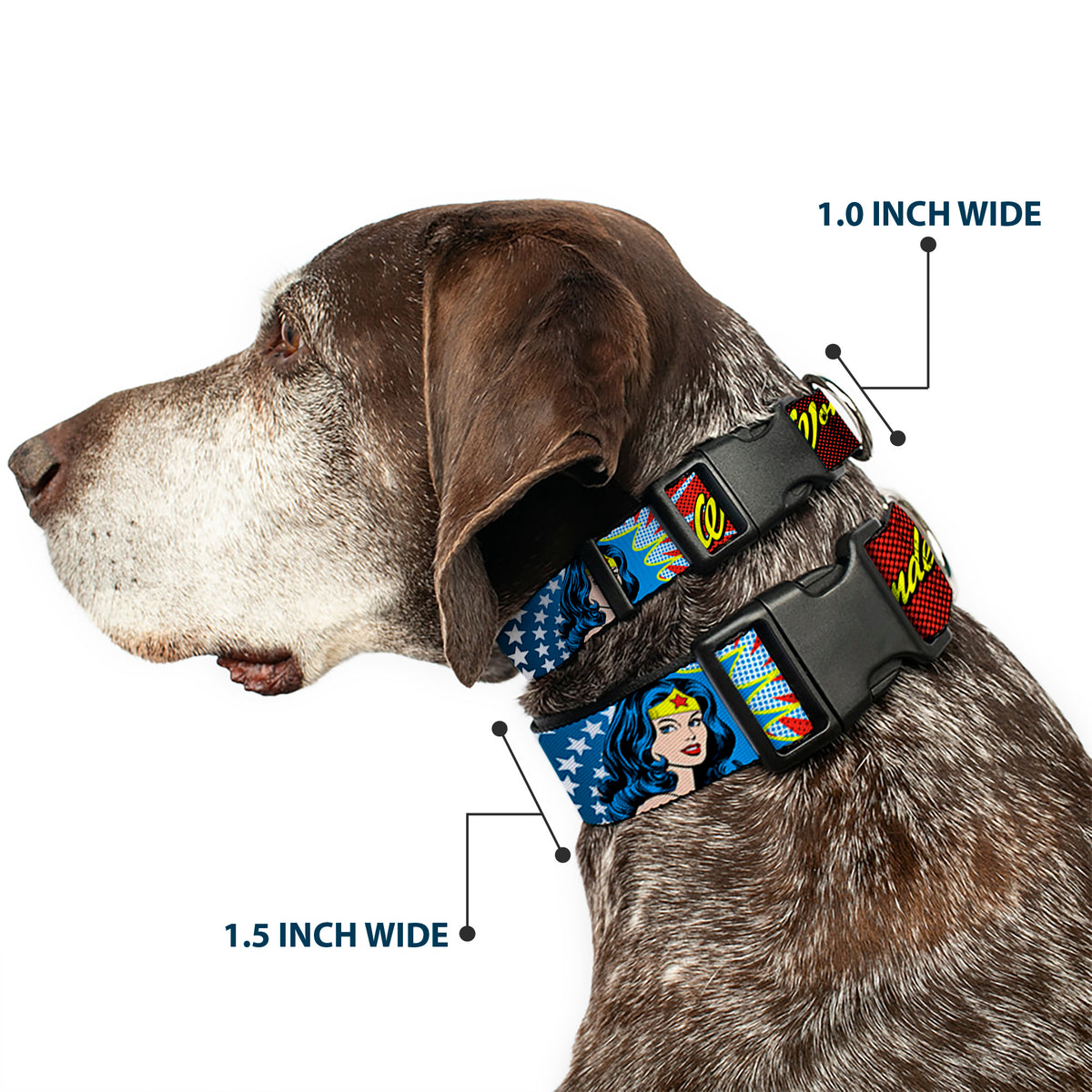 Plastic Clip Collar - Wonder Woman Face w/Stars Dog Collars Plastic Clip Side Release DC Comics