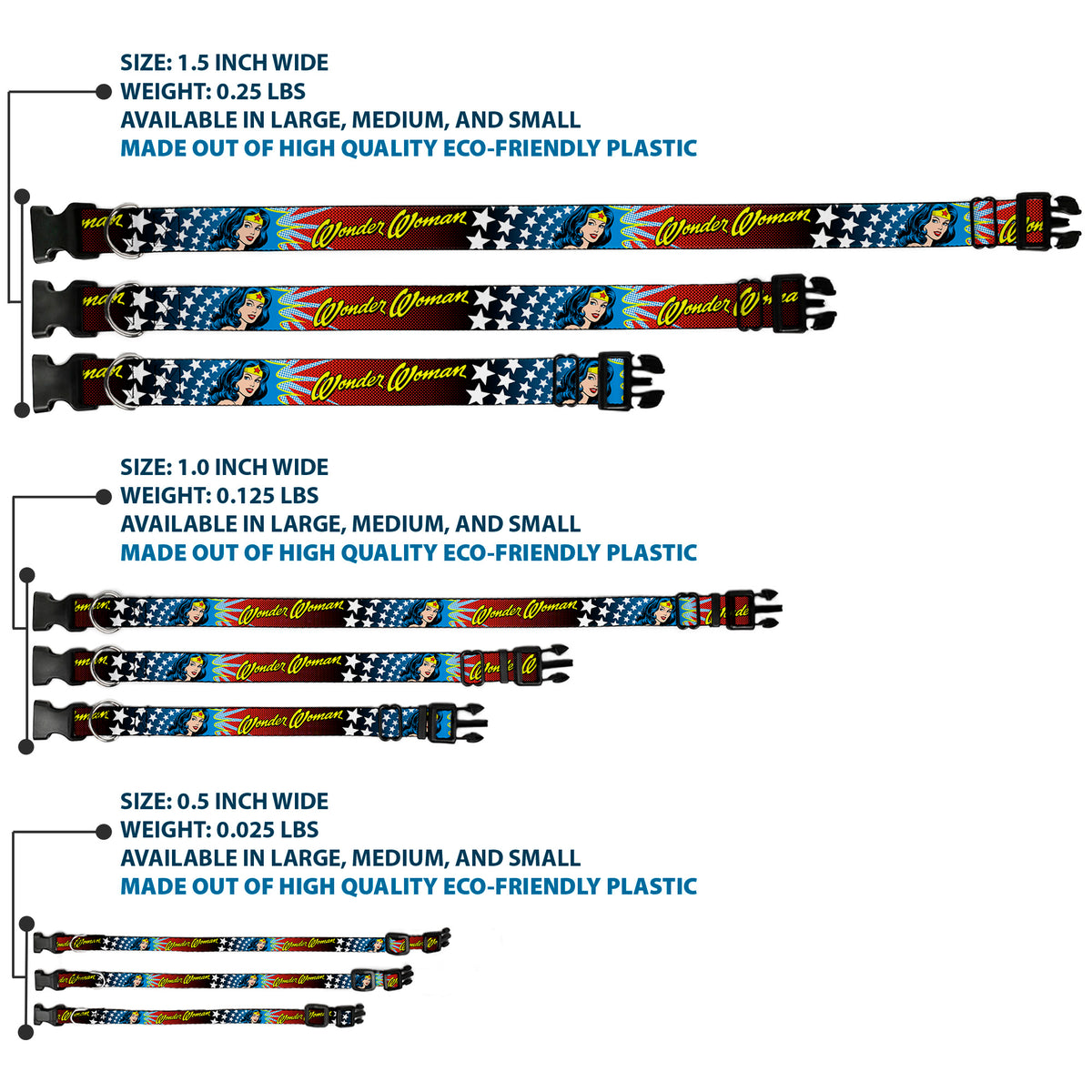 Plastic Clip Collar - Wonder Woman Face w/Stars Dog Collars Plastic Clip Side Release DC Comics