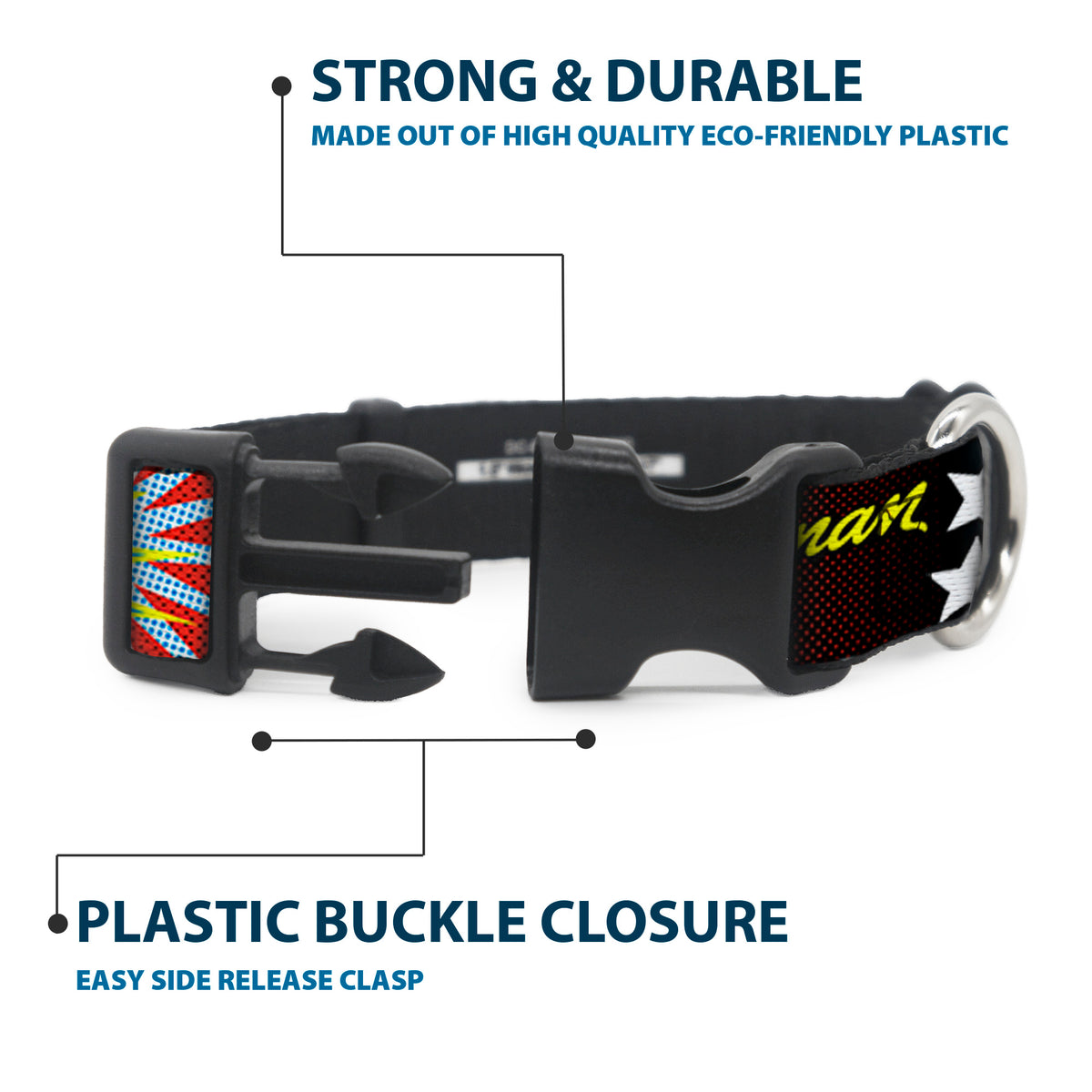 Plastic Clip Collar - Wonder Woman Face w/Stars Dog Collars Plastic Clip Side Release DC Comics