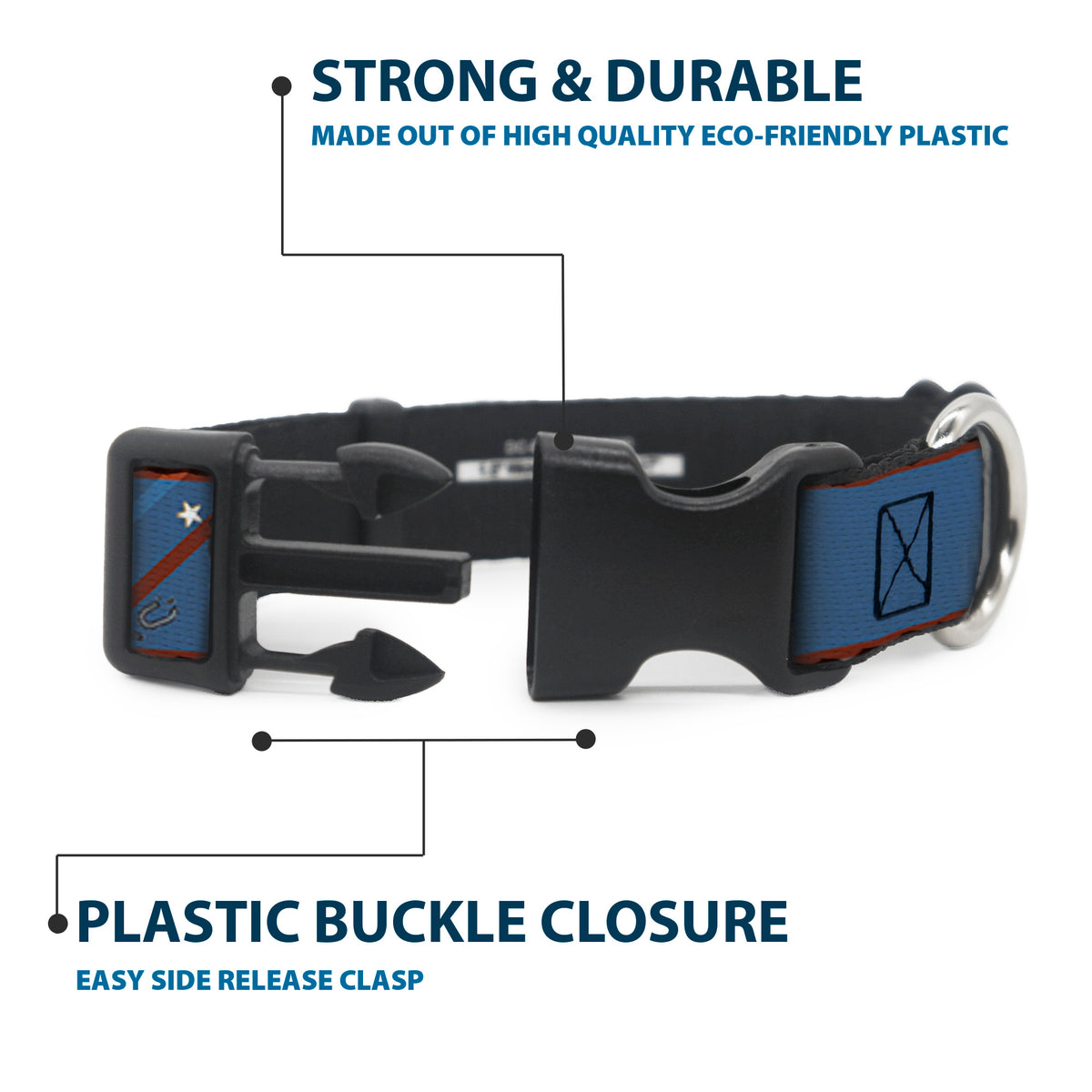 Plastic Clip Collar - WONDER WOMAN/Bombshell Pose Blue/Red/White Dog Collars Plastic Clip Side Release DC Comics
