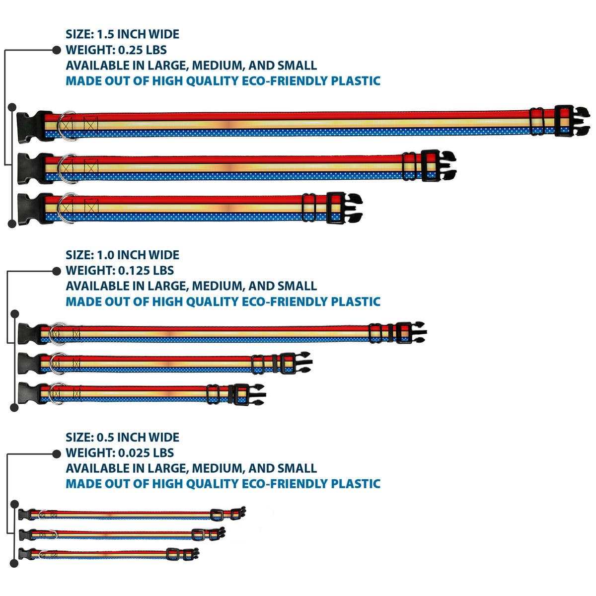 Plastic Clip Collar - Wonder Woman Stripe/Stars Red/Gold/Blue/White Dog Collars Plastic Clip Side Release DC Comics
