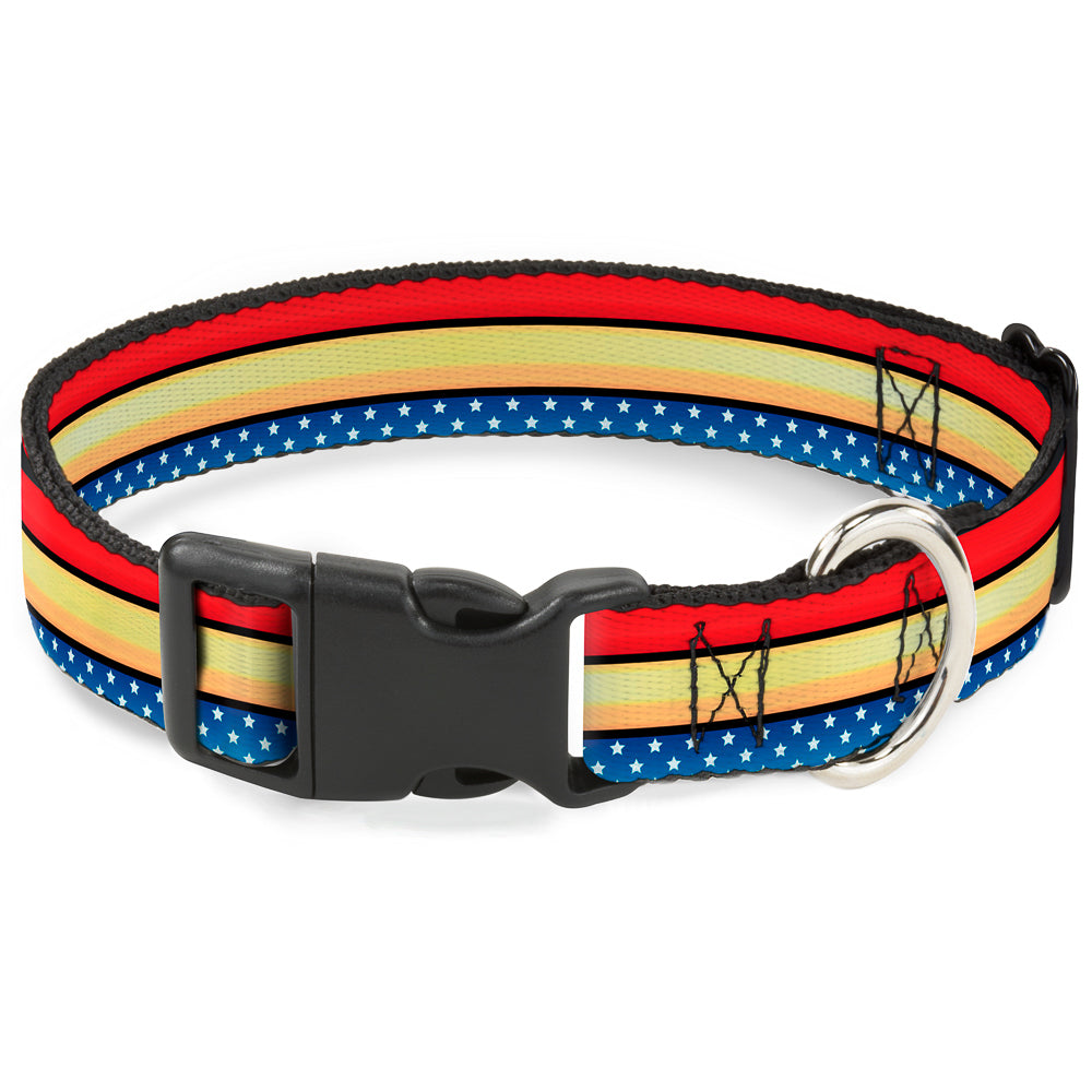 Plastic Clip Collar - Wonder Woman Stripe/Stars Red/Gold/Blue/White Dog Collars Plastic Clip Side Release DC Comics