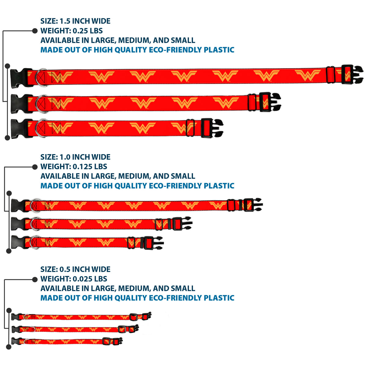 Plastic Clip Collar - DC League of Super-Pets Wonder Woman Logo Red/Yellow Dog Collars Plastic Clip Side Release DC Comics