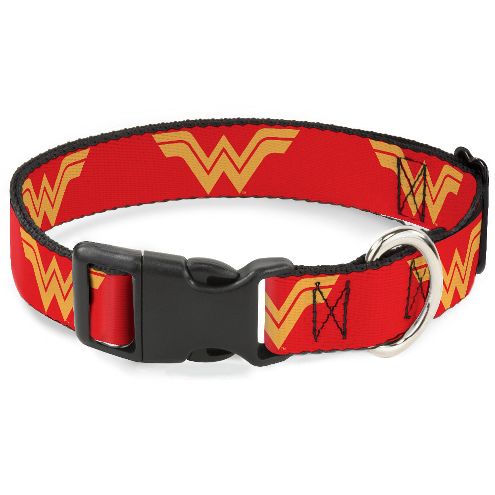 Plastic Clip Collar - DC League of Super-Pets Wonder Woman Logo Red/Yellow Dog Collars Plastic Clip Side Release DC Comics