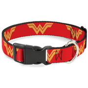 Plastic Clip Collar - DC League of Super-Pets Wonder Woman Logo Red/Yellow Dog Collars Plastic Clip Side Release DC Comics