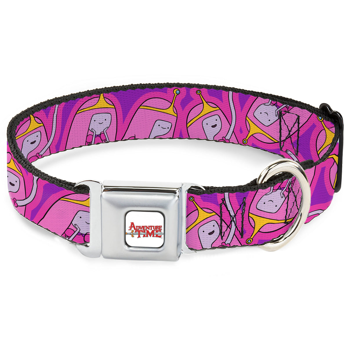 ADVENTURE TIME Title Logo Full Color White Seatbelt Buckle Collar - Adventure Time Princess Bubblegum Poses Collage Lavender Dog Collars Seatbelt Buckle Adventure Time