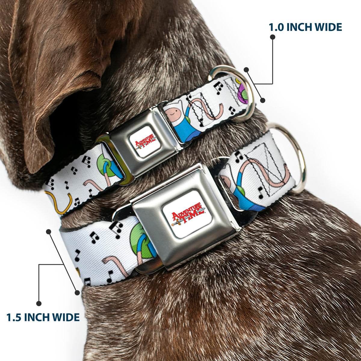 ADVENTURE TIME Title Logo Full Color White Seatbelt Buckle Collar - Adventure Time Finn and Jake Long Arms Dancing Pose White Dog Collars Seatbelt Buckle Adventure Time