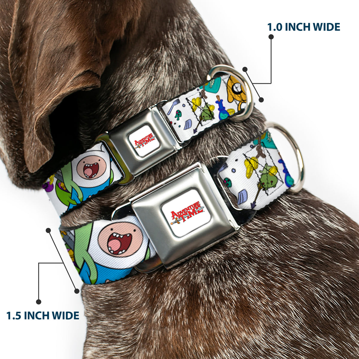 ADVENTURE TIME Title Logo Full Color White Seatbelt Buckle Collar - Adventure Time Jake and Finn Open Pack Pose White Dog Collars Seatbelt Buckle Adventure Time