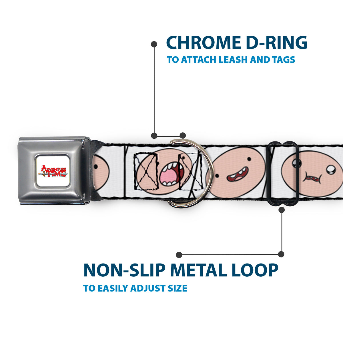 ADVENTURE TIME Title Logo Full Color White Seatbelt Buckle Collar - Adventure Time Finn Expression Blocks White Dog Collars Seatbelt Buckle Adventure Time