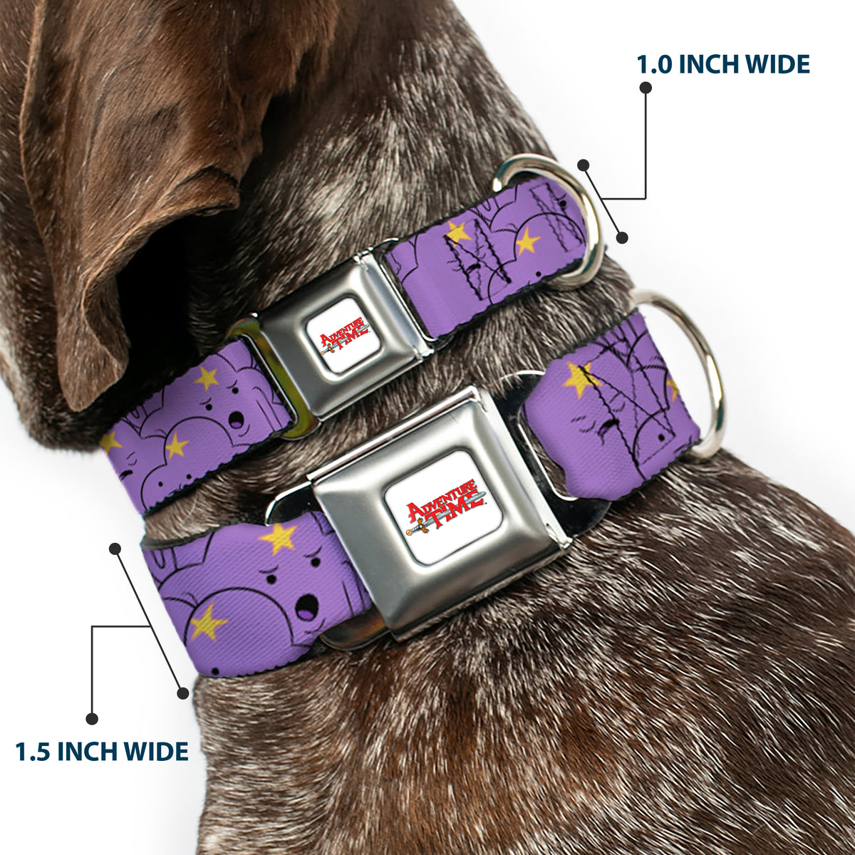 ADVENTURE TIME Title Logo Full Color White Seatbelt Buckle Collar - Adventure Time Lumpy Space Princess Expressions Stacked Lavender Dog Collars Seatbelt Buckle Adventure Time
