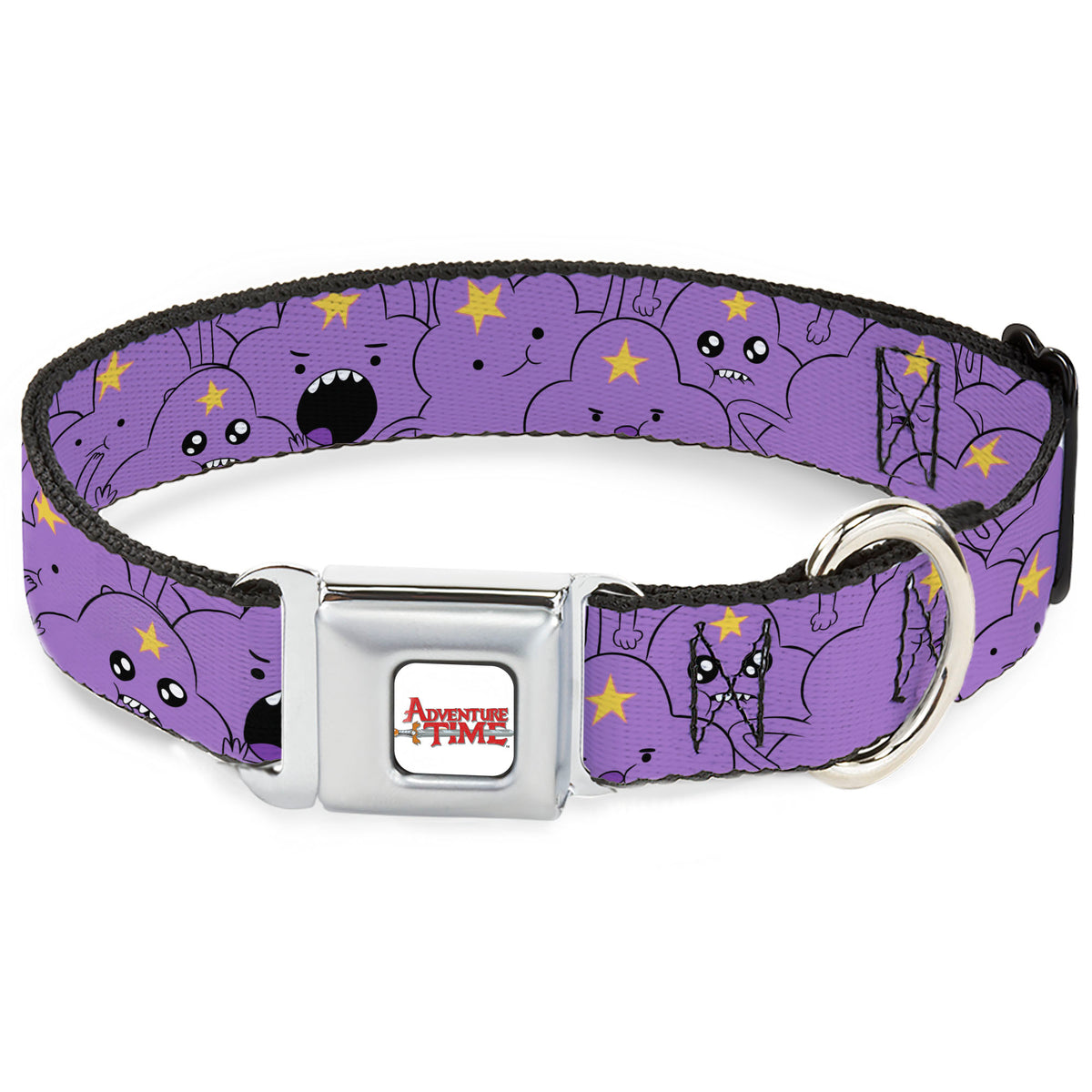 ADVENTURE TIME Title Logo Full Color White Seatbelt Buckle Collar - Adventure Time Lumpy Space Princess Expressions Stacked Lavender Dog Collars Seatbelt Buckle Adventure Time