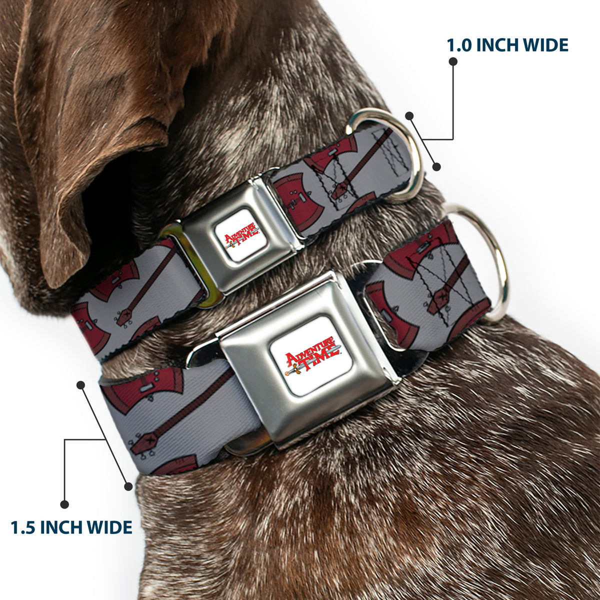 ADVENTURE TIME Title Logo Full Color White Seatbelt Buckle Collar - Adventure Time Marceline's Axe Bass Guitar Scattered Gray Dog Collars Seatbelt Buckle Adventure Time