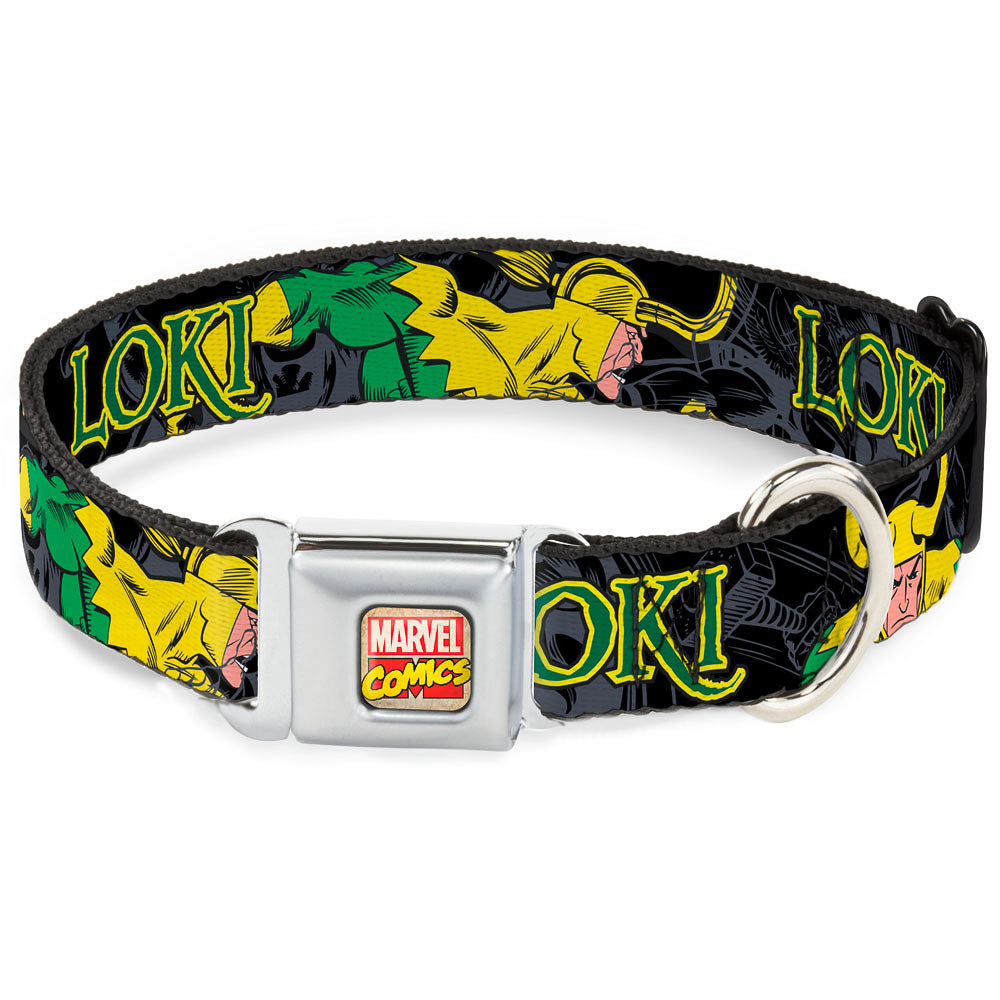 MARVEL COMICS Marvel Comics Logo Full Color Seatbelt Buckle Collar - LOKI in Action Black/Gray/Yellow/Green Dog Collars Seatbelt Buckle Marvel Comics