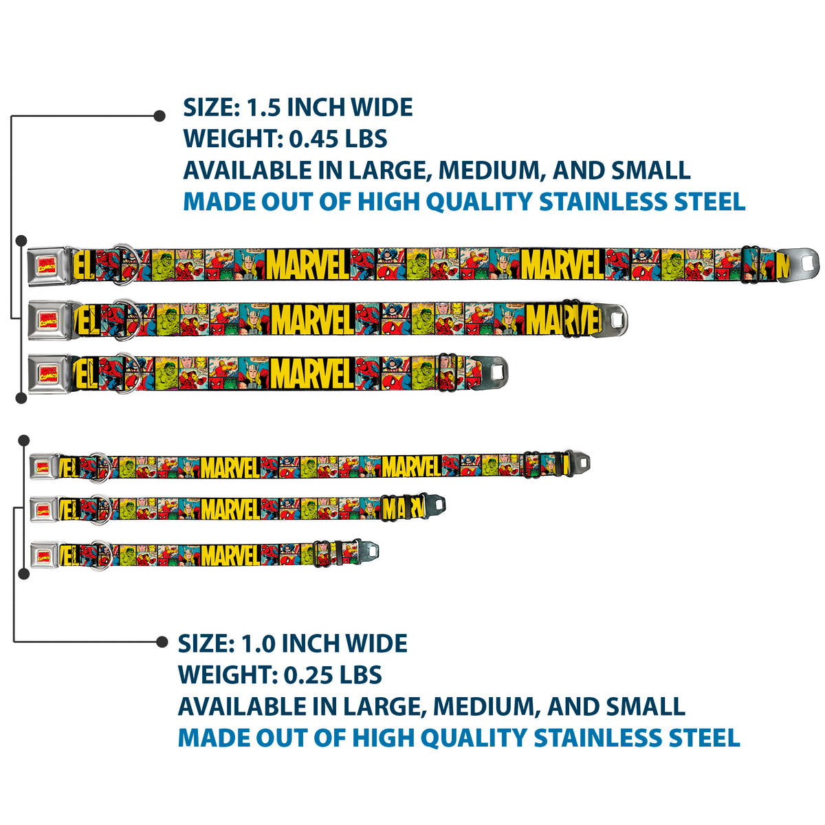 MARVEL COMICS Marvel Comics Logo Full Color Seatbelt Buckle Collar - MARVEL/Retro Comic Panels Black/Yellow Dog Collars Seatbelt Buckle Marvel Comics
