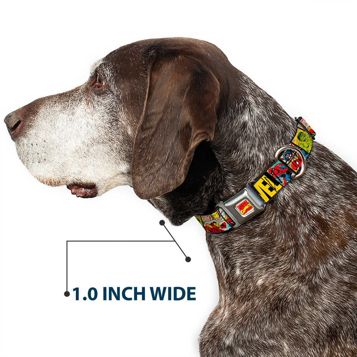 MARVEL COMICS Marvel Comics Logo Full Color Seatbelt Buckle Collar - MARVEL/Retro Comic Panels Black/Yellow Dog Collars Seatbelt Buckle Marvel Comics