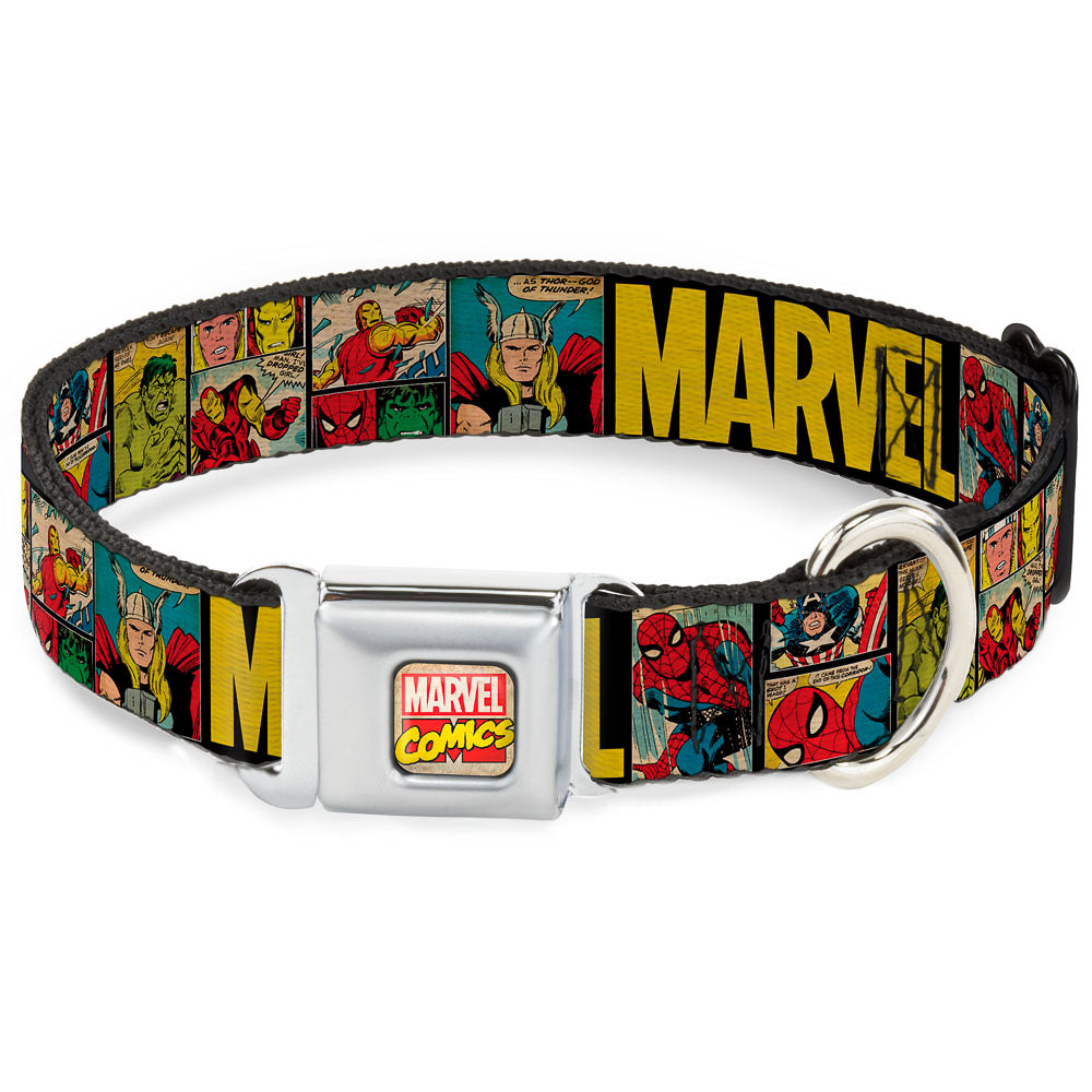 MARVEL COMICS Marvel Comics Logo Full Color Seatbelt Buckle Collar - MARVEL/Retro Comic Panels Black/Yellow Dog Collars Seatbelt Buckle Marvel Comics