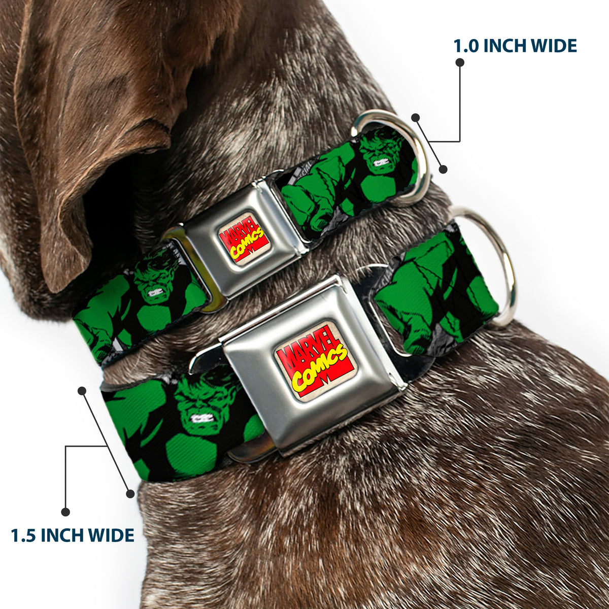 MARVEL COMICS Marvel Comics Logo Full Color Seatbelt Buckle Collar - THE INCREDIBLE HULK Action Poses/Stacked Comics Dog Collars Seatbelt Buckle Marvel Comics