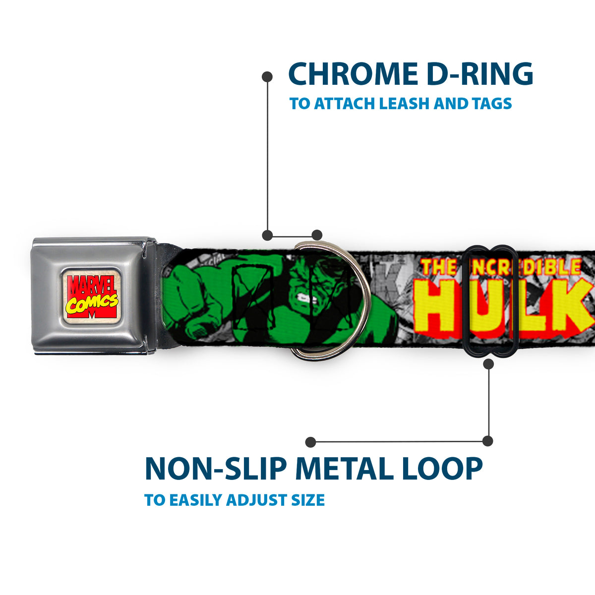 MARVEL COMICS Marvel Comics Logo Full Color Seatbelt Buckle Collar - THE INCREDIBLE HULK Action Poses/Stacked Comics Dog Collars Seatbelt Buckle Marvel Comics