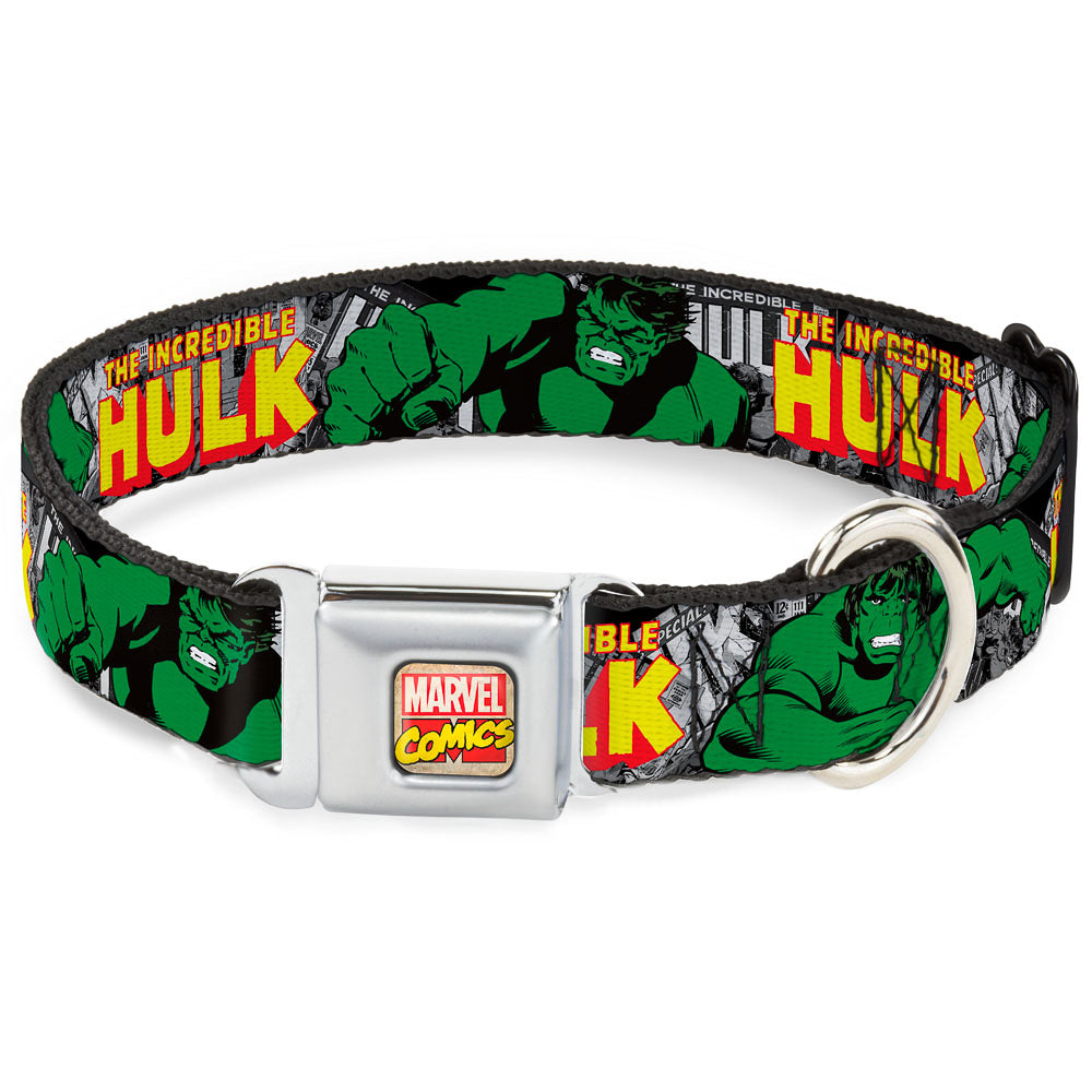 MARVEL COMICS Marvel Comics Logo Full Color Seatbelt Buckle Collar - THE INCREDIBLE HULK Action Poses/Stacked Comics Dog Collars Seatbelt Buckle Marvel Comics