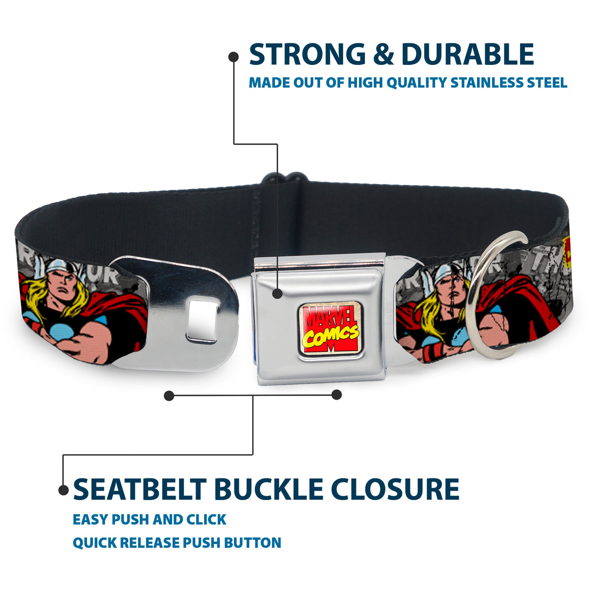 Marvel Comics Seatbelt Buckle Collar - THE MIGHTY THOR Action Poses Dog Collars Seatbelt Buckle Marvel Comics