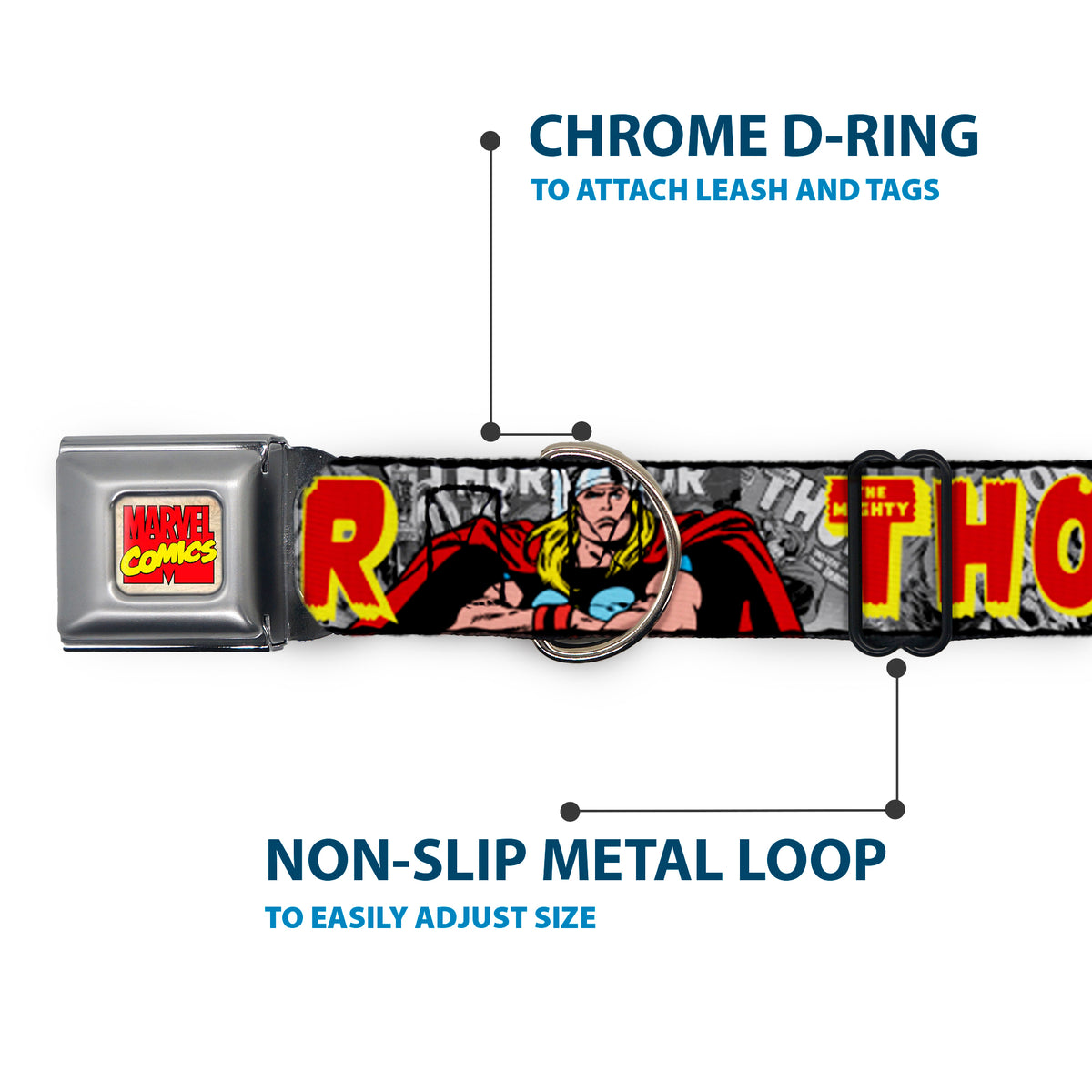 Marvel Comics Seatbelt Buckle Collar - THE MIGHTY THOR Action Poses Dog Collars Seatbelt Buckle Marvel Comics