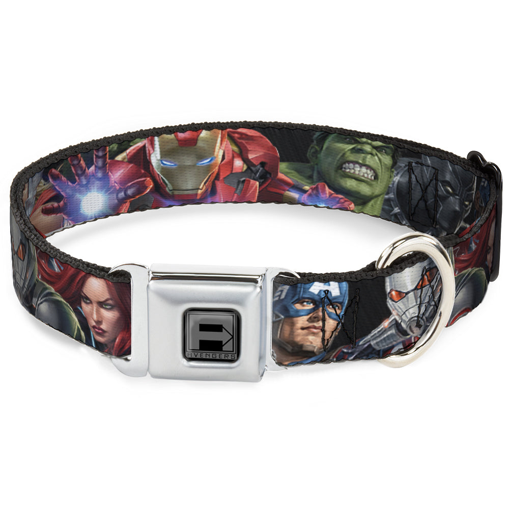 AVENGERS Block Logo Full Color Black/White Seatbelt Buckle Collar - 7-Vivid Avengers Action Poses Dog Collars Seatbelt Buckle Marvel Comics