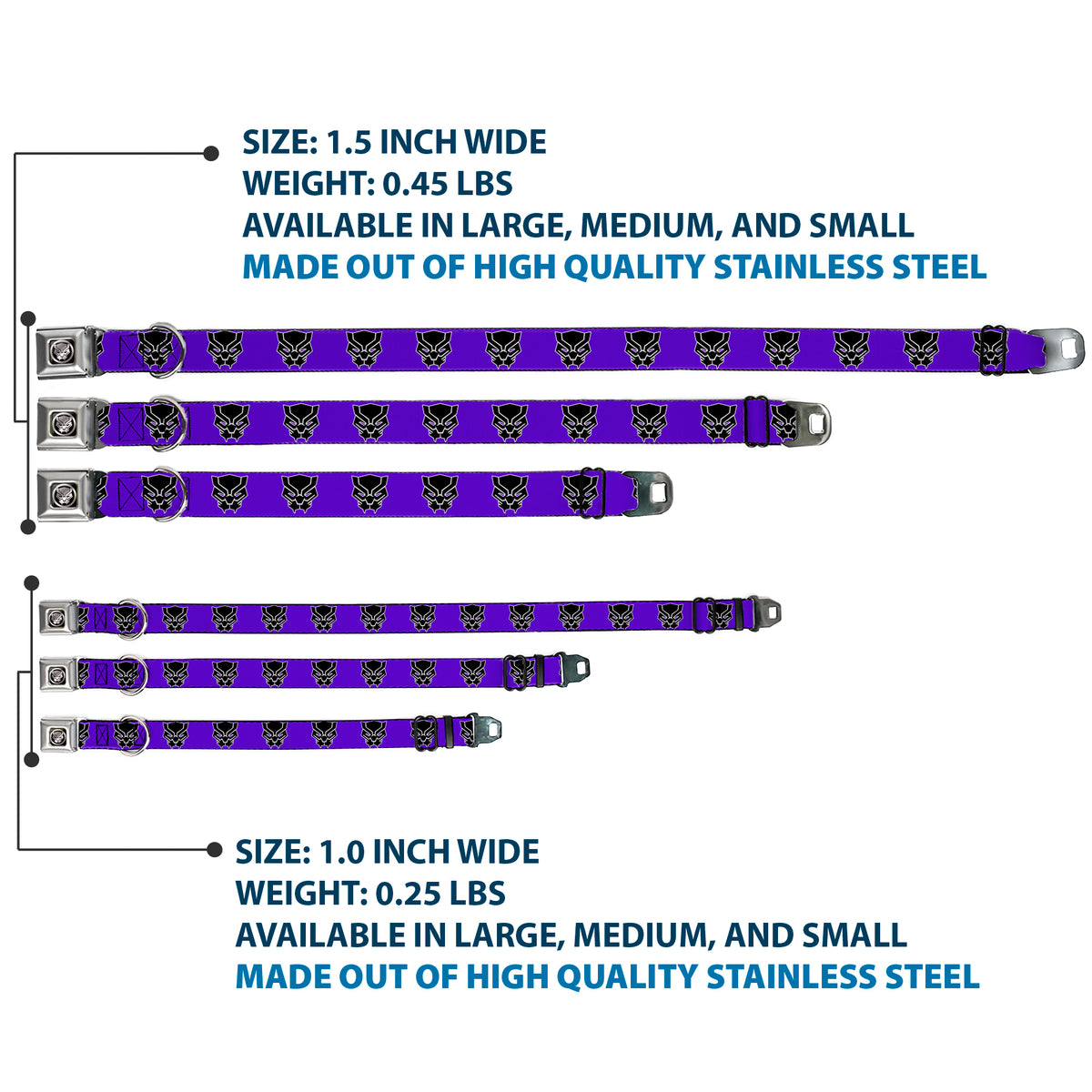 Seatbelt Buckle Collar - Black Panther Avengers Icon Purple/White/Black Dog Collars Seatbelt Buckle Marvel Comics