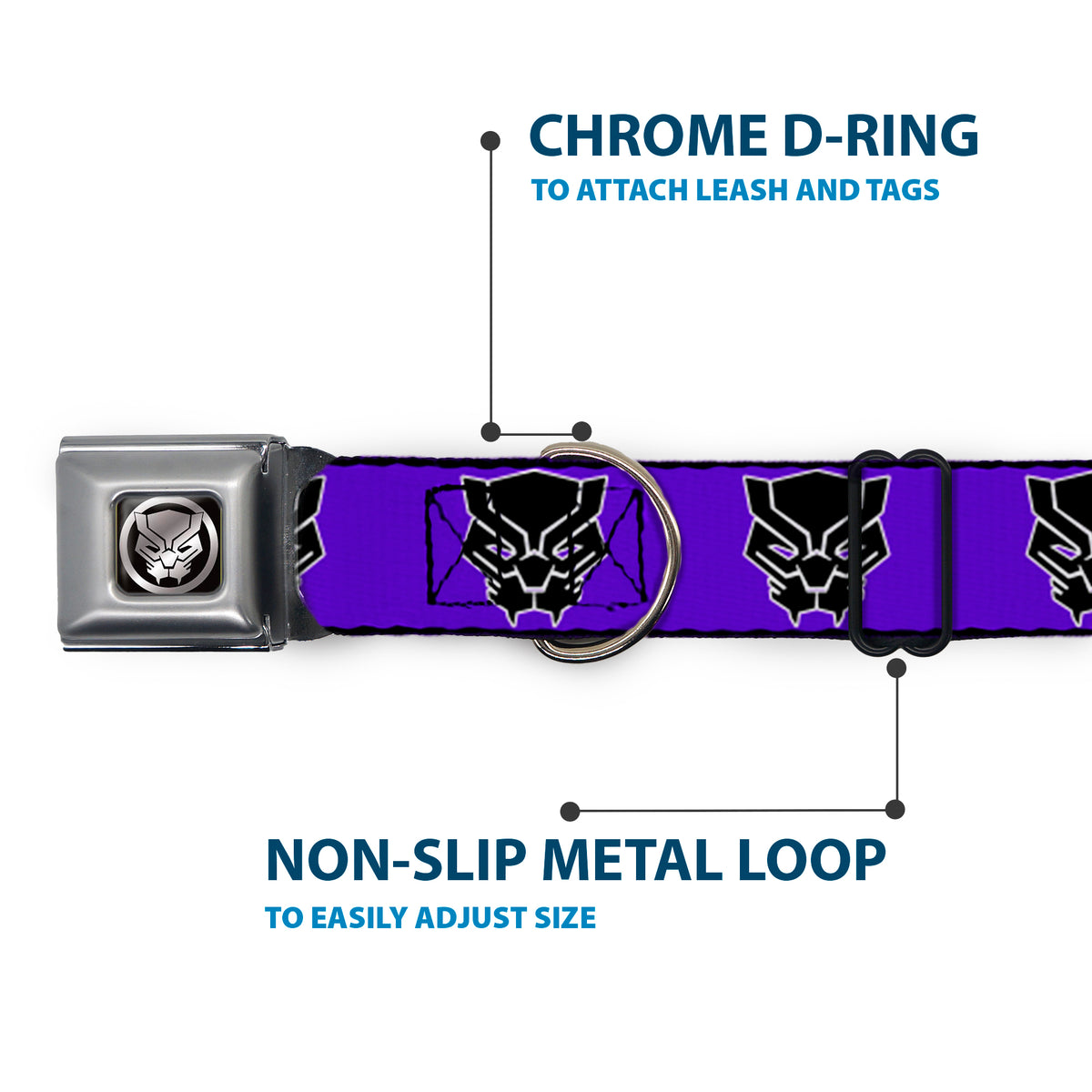 Seatbelt Buckle Collar - Black Panther Avengers Icon Purple/White/Black Dog Collars Seatbelt Buckle Marvel Comics