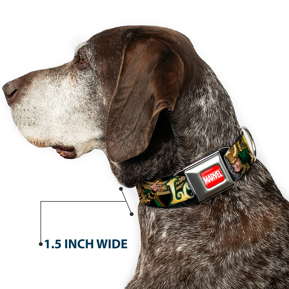 MARVEL UNIVERSE MARVEL Full Color Red White Seatbelt Buckle Collar - LOKI Poses Black/Gold/Green Dog Collars Seatbelt Buckle Marvel Comics