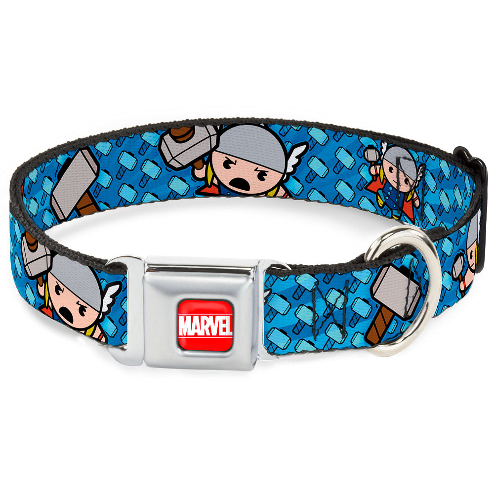 MARVEL UNIVERSE MARVEL Full Color Red White Seatbelt Buckle Collar - Kawaii Thor Poses/Hammer Monogram Blues Dog Collars Seatbelt Buckle Marvel Comics