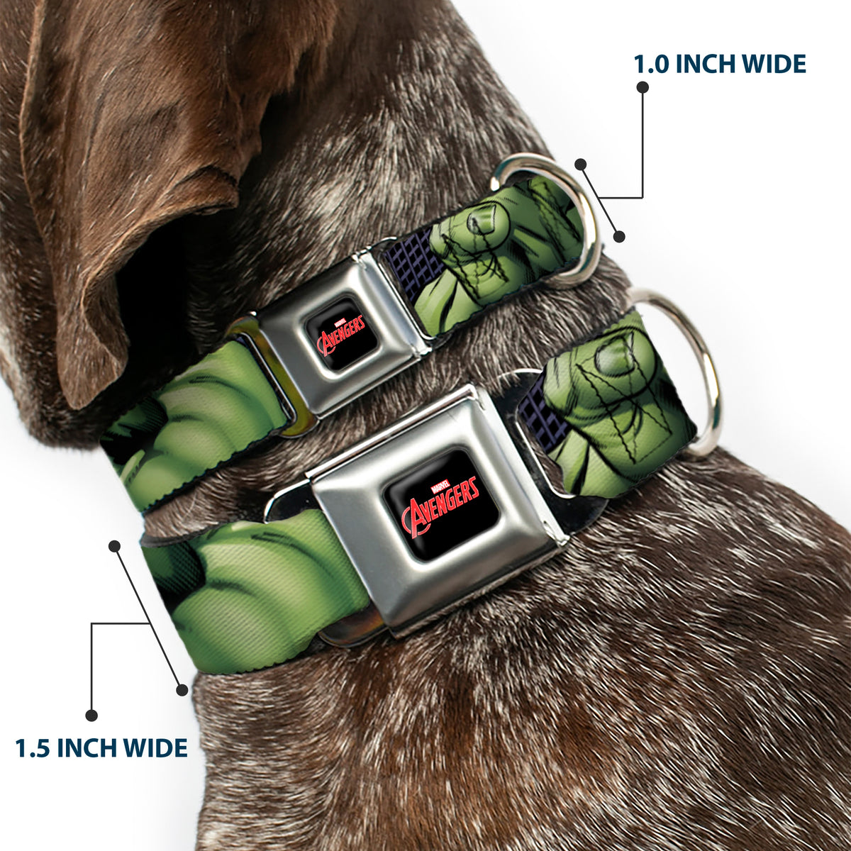 MARVEL AVENGERS Logo Full Color Black/Red/White Seatbelt Buckle Collar - Marvel Hulk CLOSE-UP Poses Dog Collars Seatbelt Buckle Marvel Comics