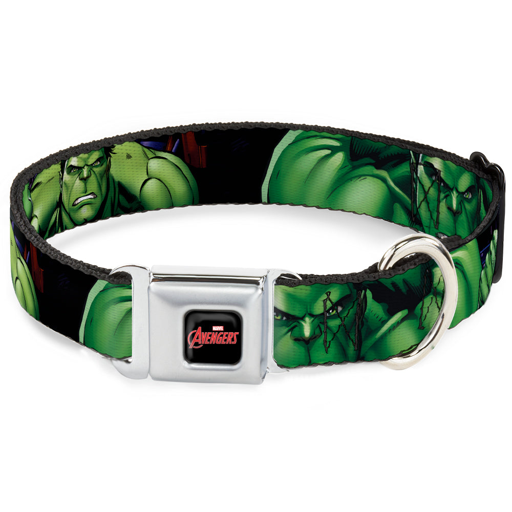 MARVEL AVENGERS Logo Full Color Black/Red/White Seatbelt Buckle Collar - Marvel Hulk CLOSE-UP Poses Dog Collars Seatbelt Buckle Marvel Comics