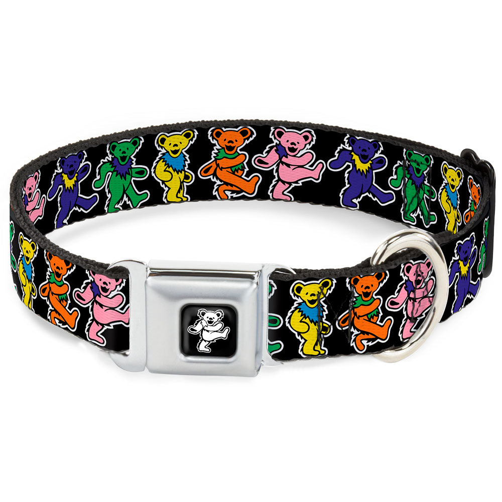 Grateful Dead Bear Seatbelt Buckle Collar - Dancing Bears Black/Multi Color Dog Collars Seatbelt Buckle Grateful Dead