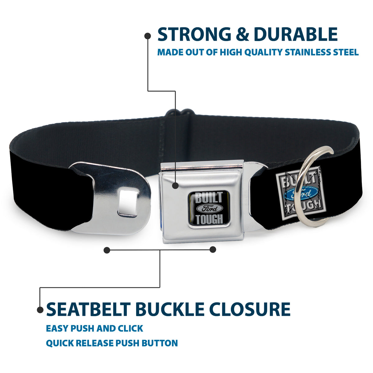 Built Ford Tough Seatbelt Buckle Collar - Built Ford Tough Logo REPEAT Dog Collars Seatbelt Buckle Ford