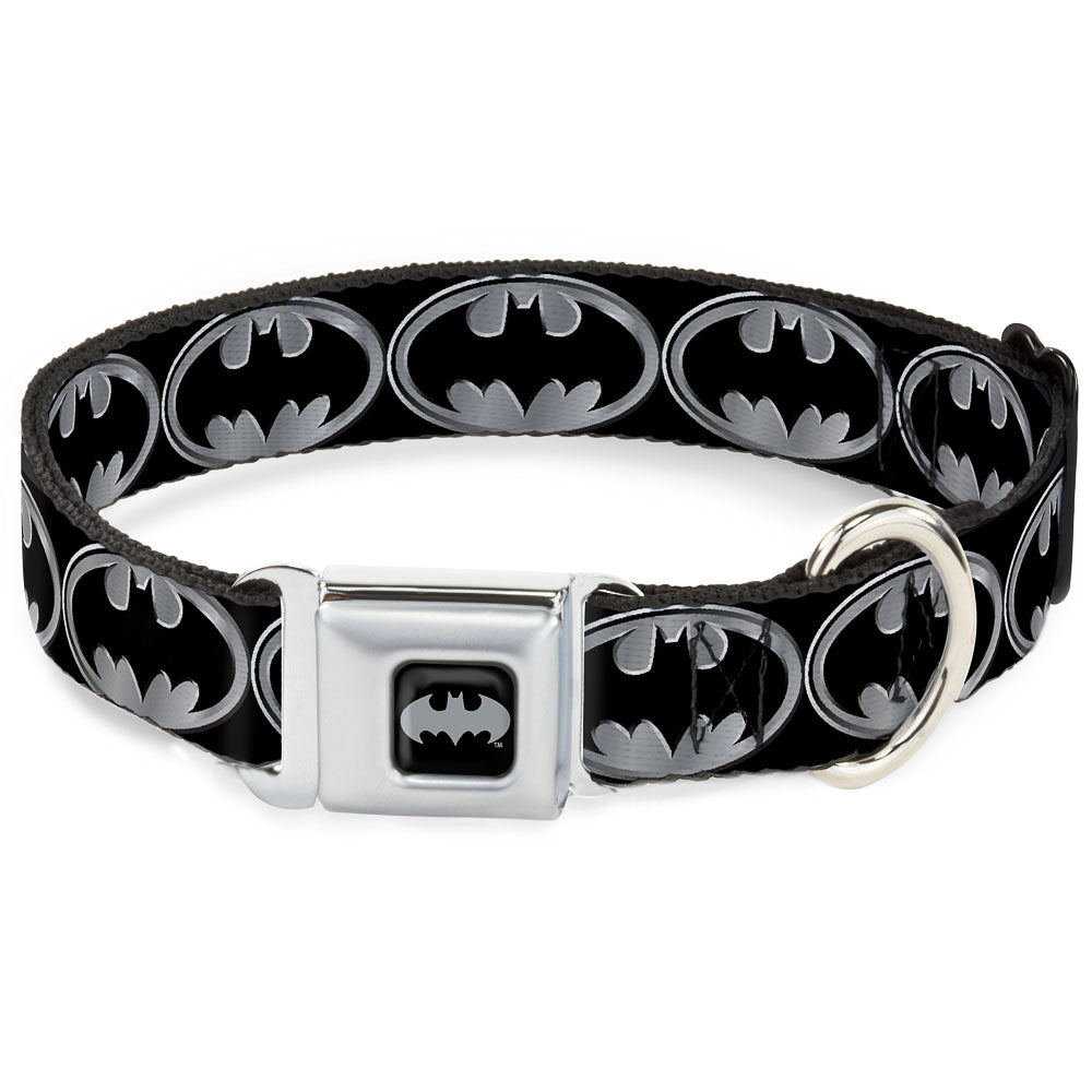 Batman Black Silver Seatbelt Buckle Collar - Batman Shield Black/Silver Dog Collars Seatbelt Buckle DC Comics