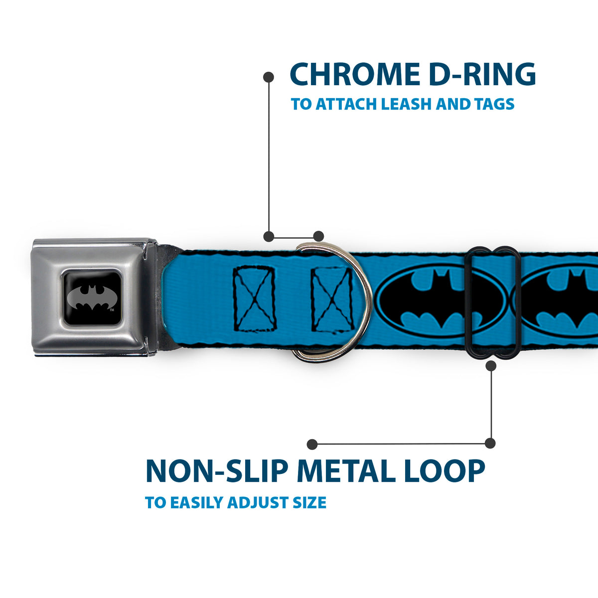 Batman Black Silver Seatbelt Buckle Collar - Bat Signal-3 Blue/Black/Blue Dog Collars Seatbelt Buckle DC Comics