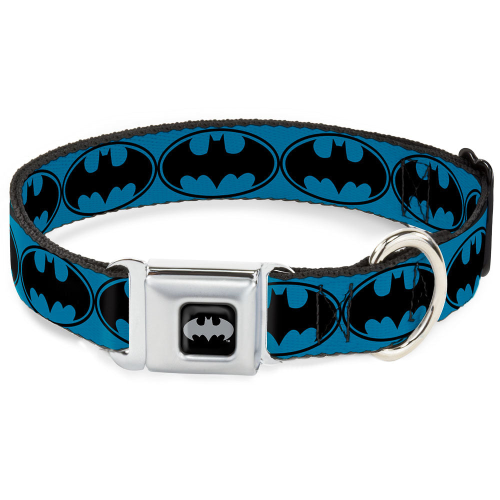 Batman Black Silver Seatbelt Buckle Collar - Bat Signal-3 Blue/Black/Blue Dog Collars Seatbelt Buckle DC Comics