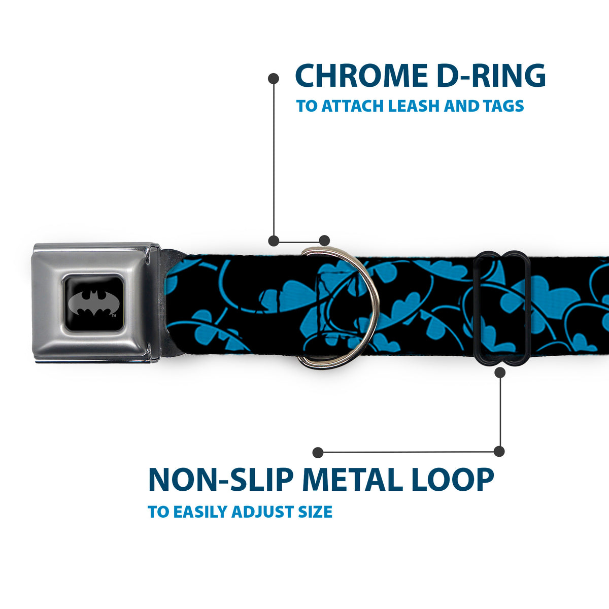 Batman Black/Silver Seatbelt Buckle Collar - Bat Signals Stacked Blue/Black Dog Collars Seatbelt Buckle DC Comics