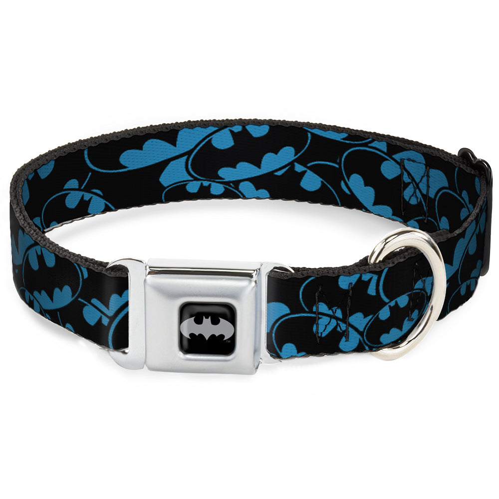 Batman Black/Silver Seatbelt Buckle Collar - Bat Signals Stacked Blue/Black Dog Collars Seatbelt Buckle DC Comics