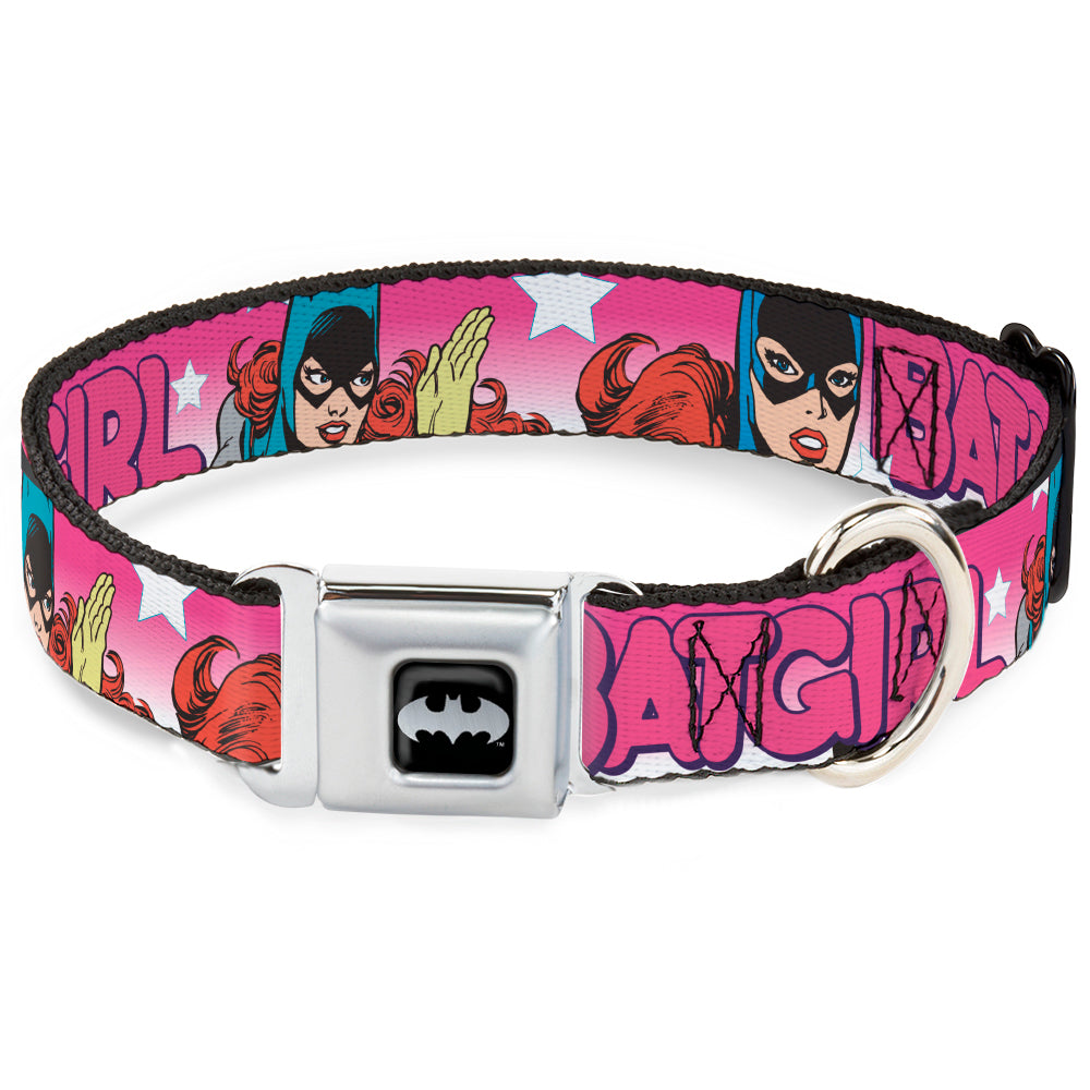 Batman Black/Silver Seatbelt Buckle Collar - BATGIRL Bubble Letters w/Stars Pink/White Dog Collars Seatbelt Buckle DC Comics