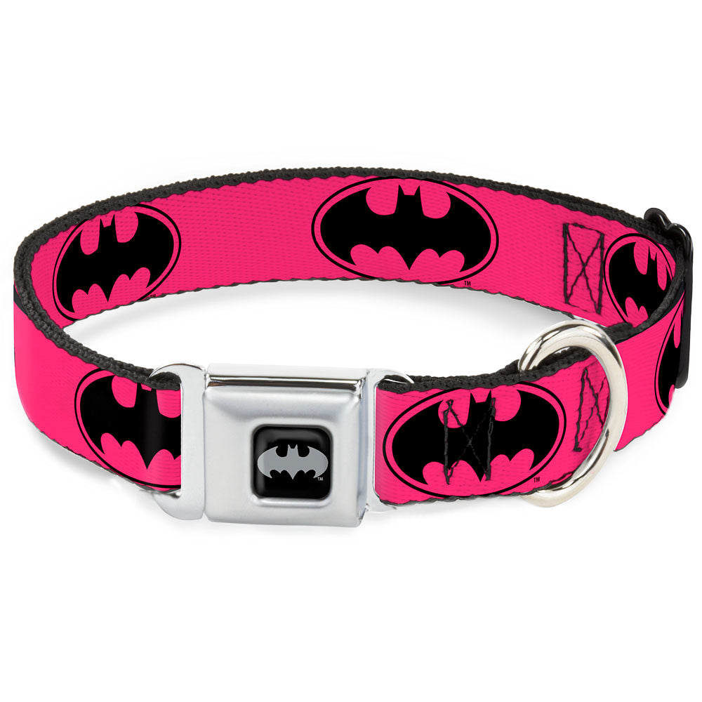 Batman Black Silver Seatbelt Buckle Collar - Bat Signal-3 Fuchsia/Black/Fuchsia Dog Collars Seatbelt Buckle DC Comics