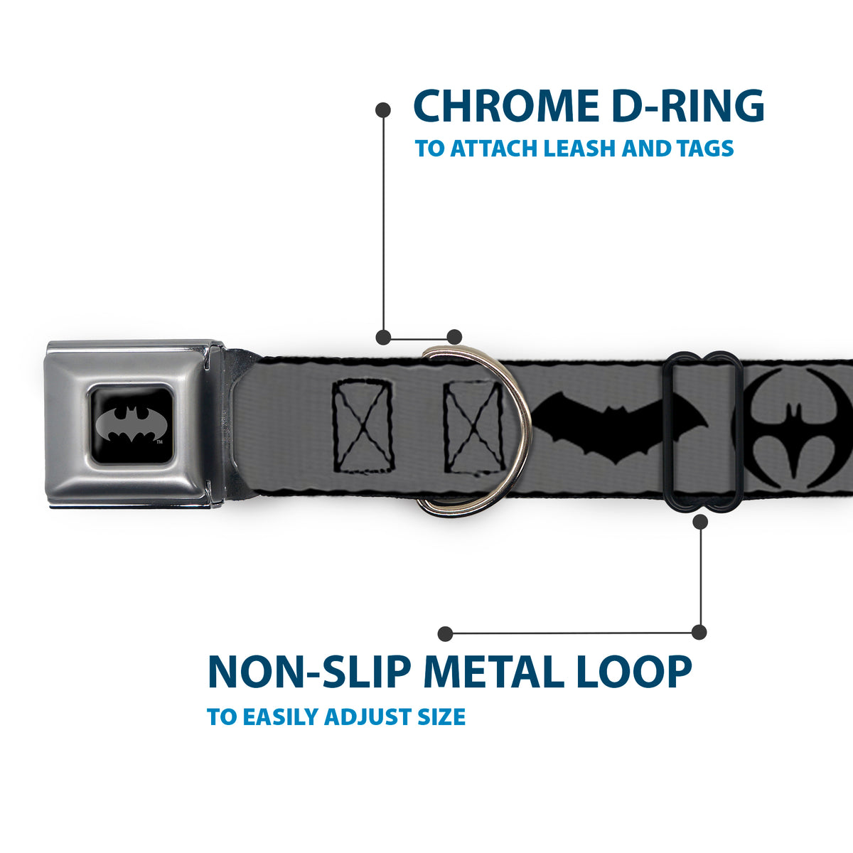 Batman Black/Silver Seatbelt Buckle Collar - Bat Logo Transitions Gray/Black Dog Collars Seatbelt Buckle DC Comics
