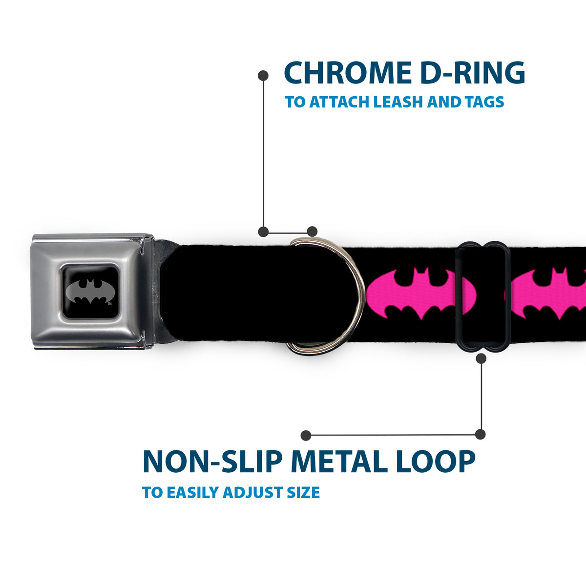 Batman Black Silver Seatbelt Buckle Collar - Batman Signal Black/Fuchsia Dog Collars Seatbelt Buckle DC Comics